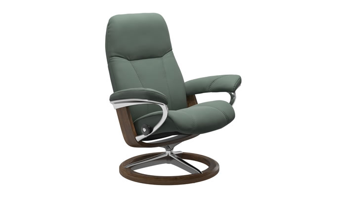 Stressless Consul Signature Recliner in Paloma Sage Green Leather